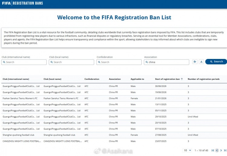 延边龙鼎、青岛海牛移出FIFA禁令，三级俱乐部注册封锁全部解除