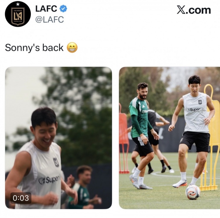 孙兴慜回归洛杉矶FC合练,18日洛杉矶德比或复出