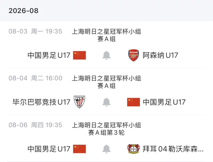U17国足28人集训名单公布 明日之星冠军杯将战阿森纳、勒沃库森