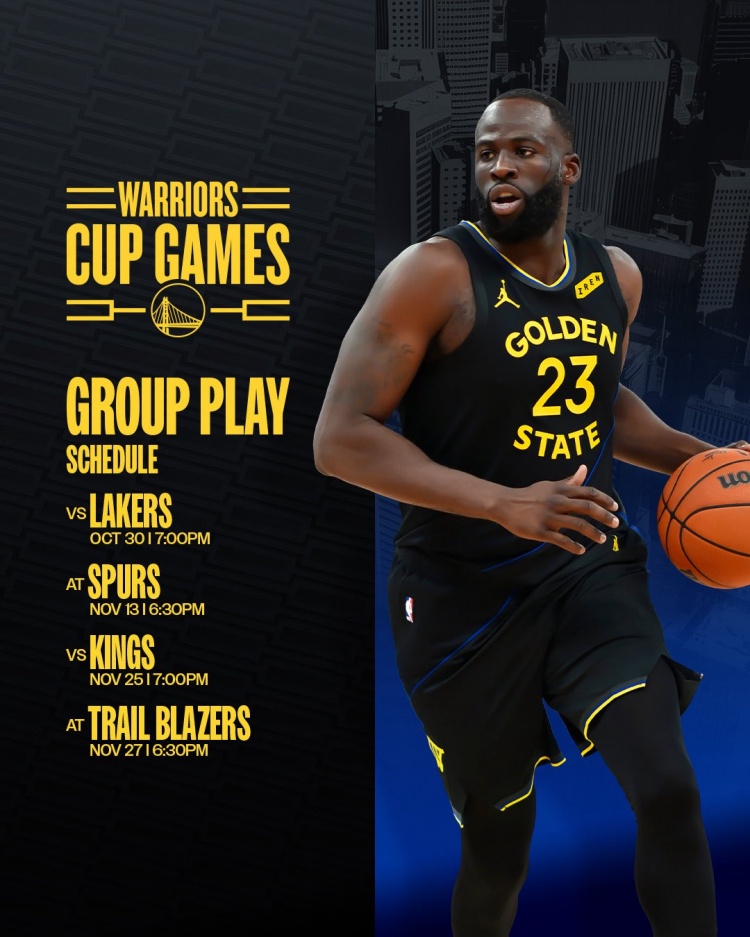 勇士NBA杯小组赛赛程公布 首战即主场迎湖人