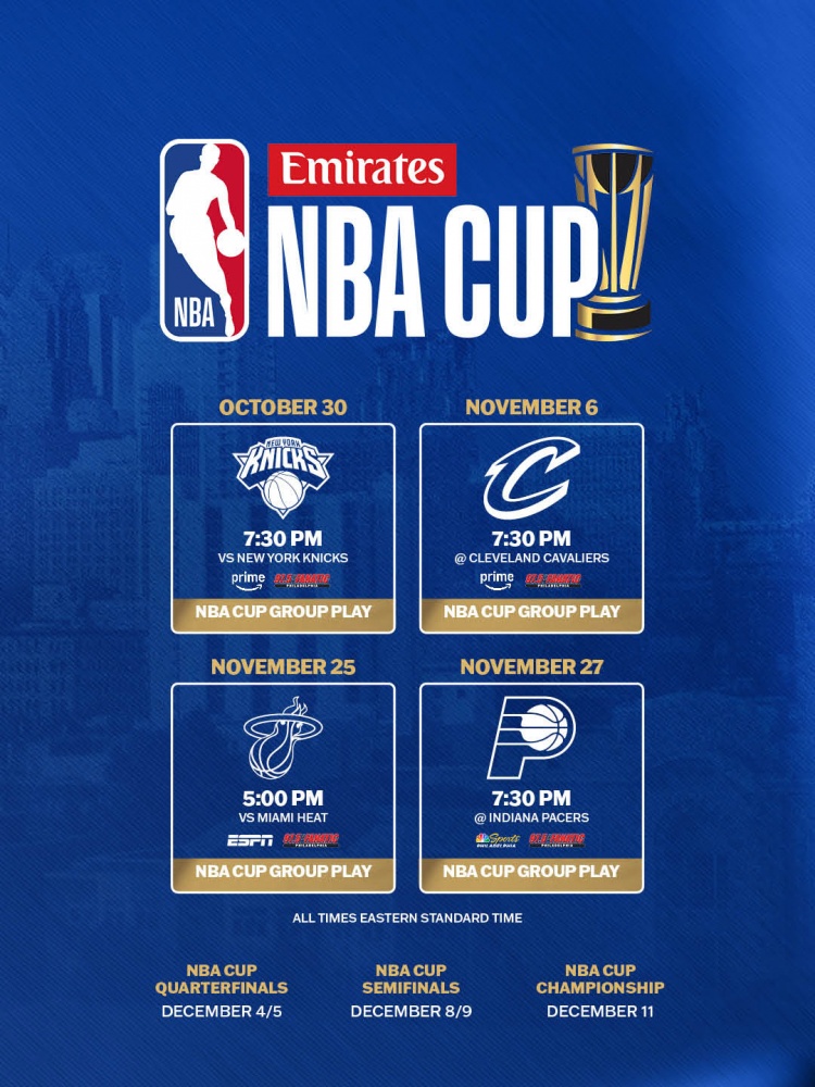 76人NBA杯小组赛赛程出炉 揭幕战主场迎尼克斯